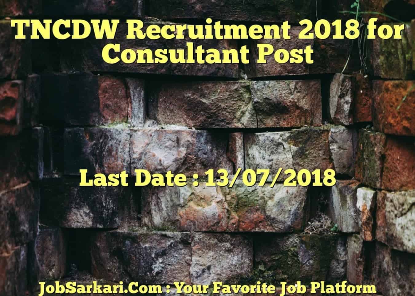TNCDW Recruitment 2018 for Consultant Post