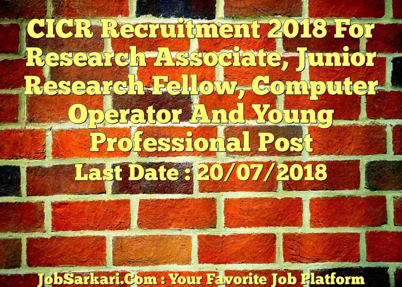 CICR Recruitment 2018 For Research Associate, Junior Research Fellow, Computer Operator And Young Professional Post