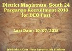 District Magistrate, South 24 Parganas Recruitment 2018 for DEO Post