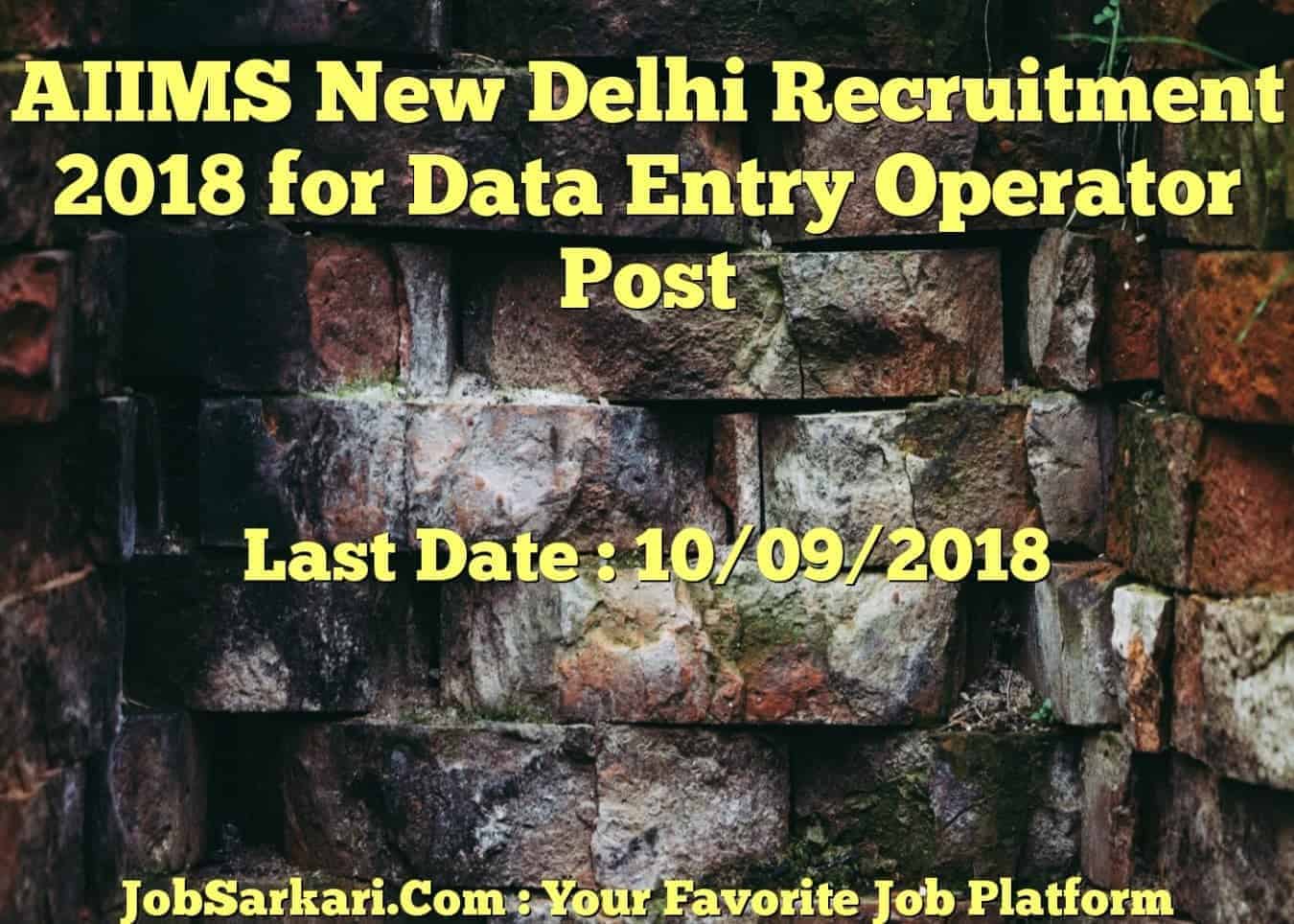 AIIMS New Delhi Recruitment 2018 for Data Entry Operator Post