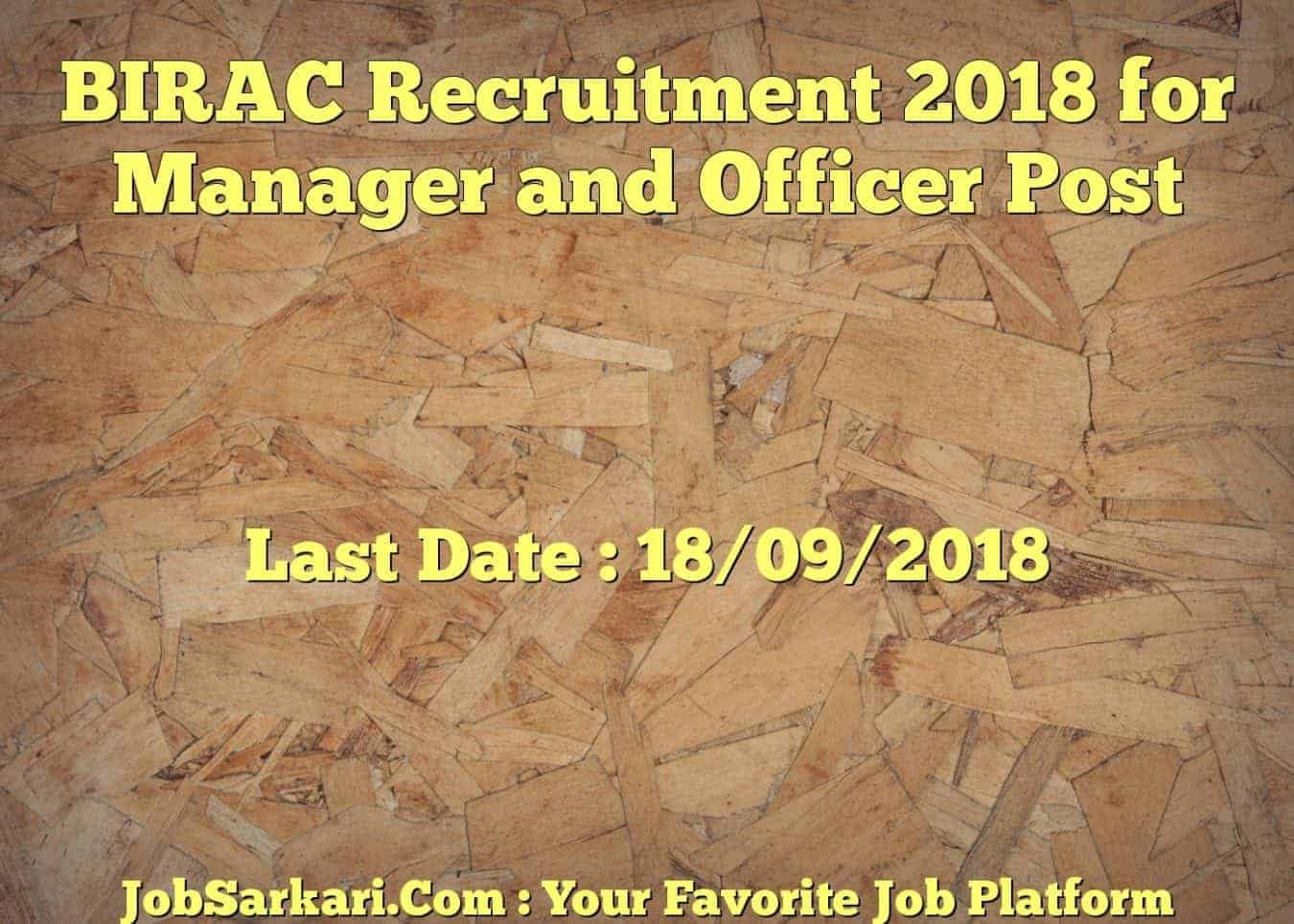 BIRAC Recruitment 2018 for Manager and Officer Post
