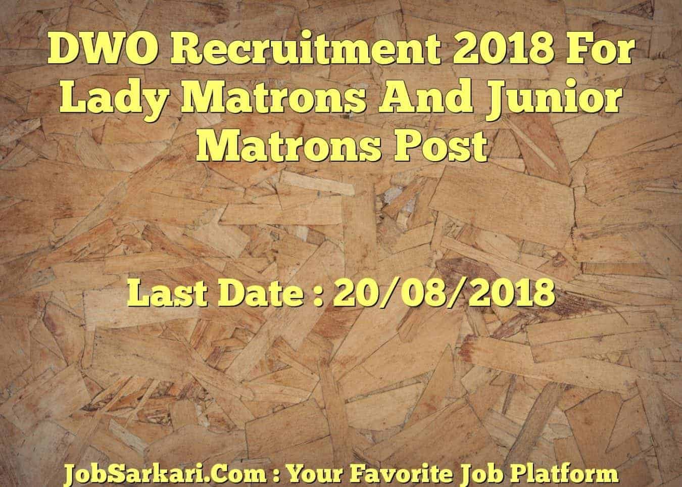 DWO Recruitment 2018 For Lady Matrons And Junior Matrons Post