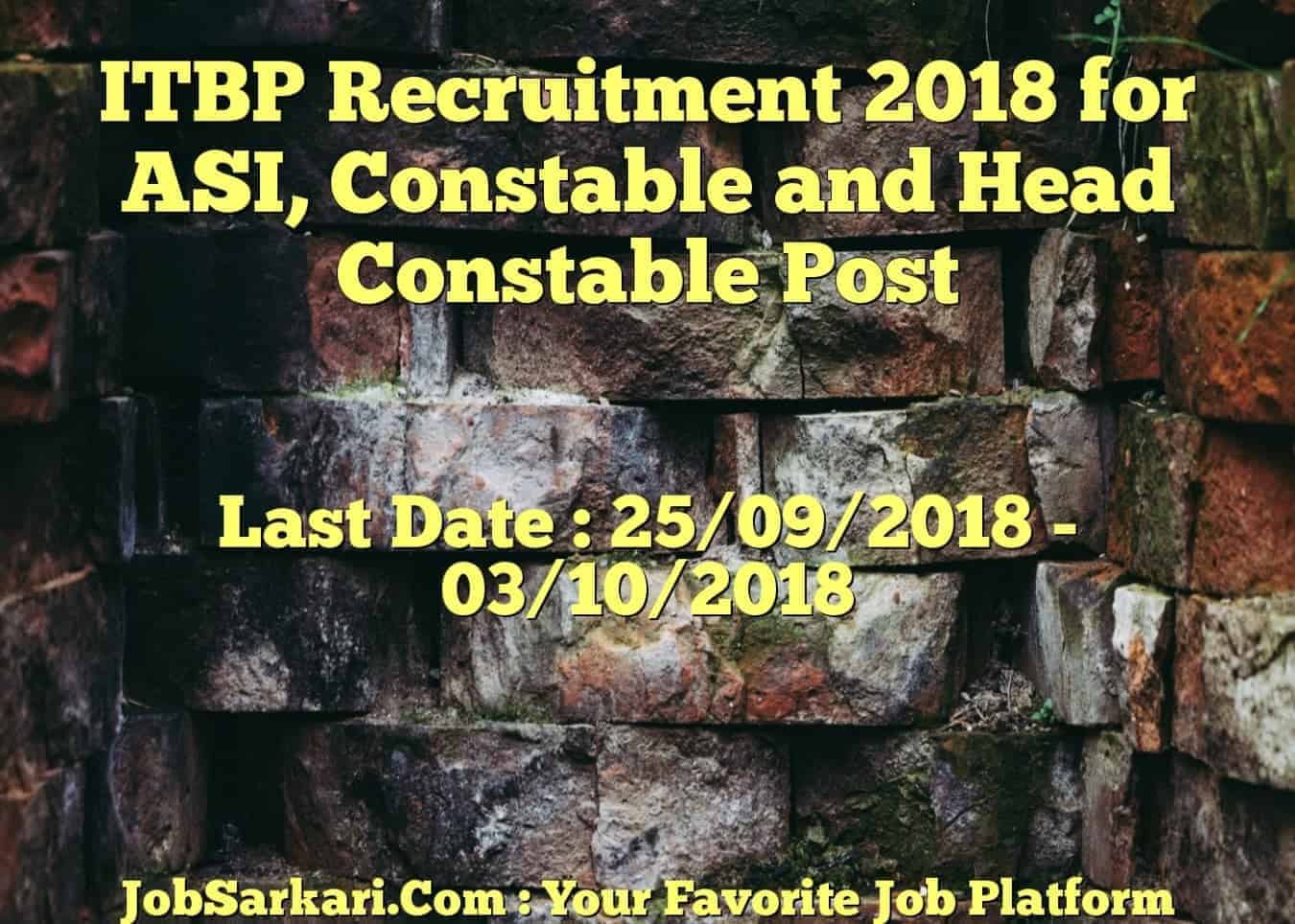 ITBP Recruitment 2018 for ASI, Constable and Head Constable Post