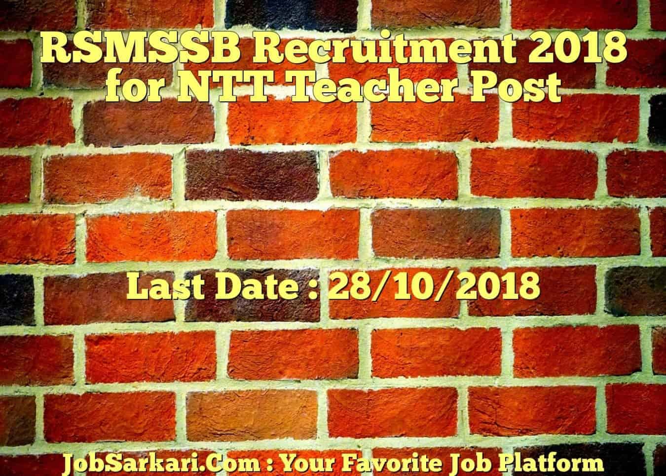 RSMSSB Recruitment 2018 for NTT Teacher Post