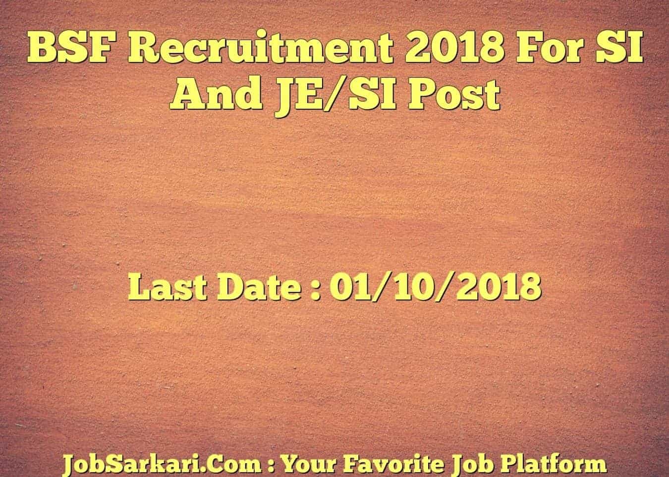 BSF Recruitment 2018 For SI And JE/SI Post