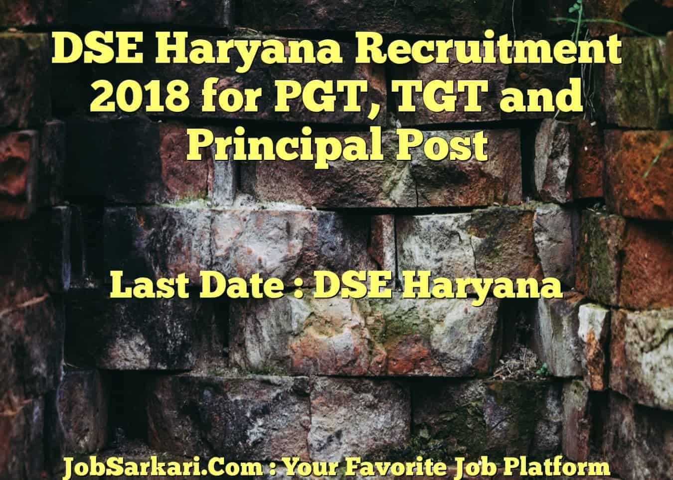 DSE Haryana Recruitment 2018 for PGT, TGT and Principal Post