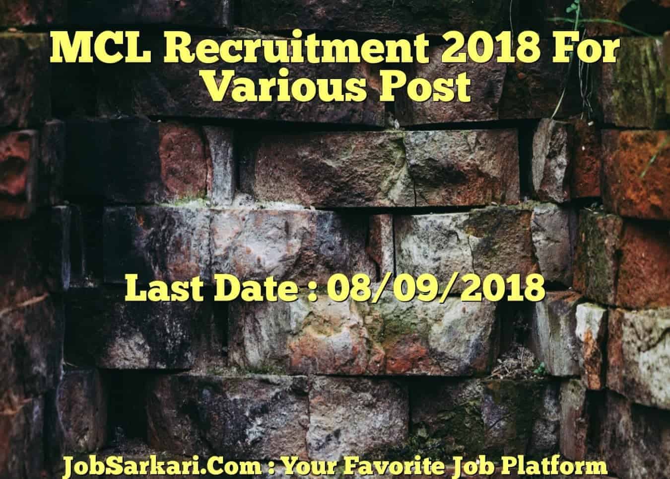 MCL Recruitment 2018 For Various Post