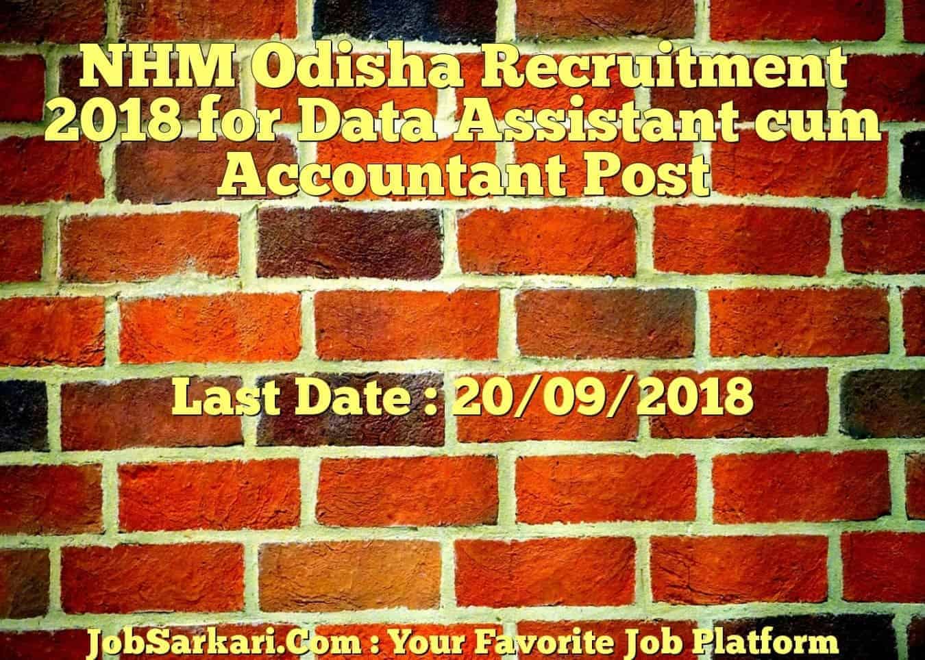 NHM Odisha Recruitment 2018 for Data Assistant cum Accountant Post