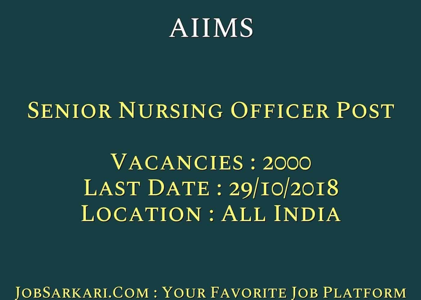 AIIMS Staff Nurse Recruitment 2018 for Nursing Officer Post