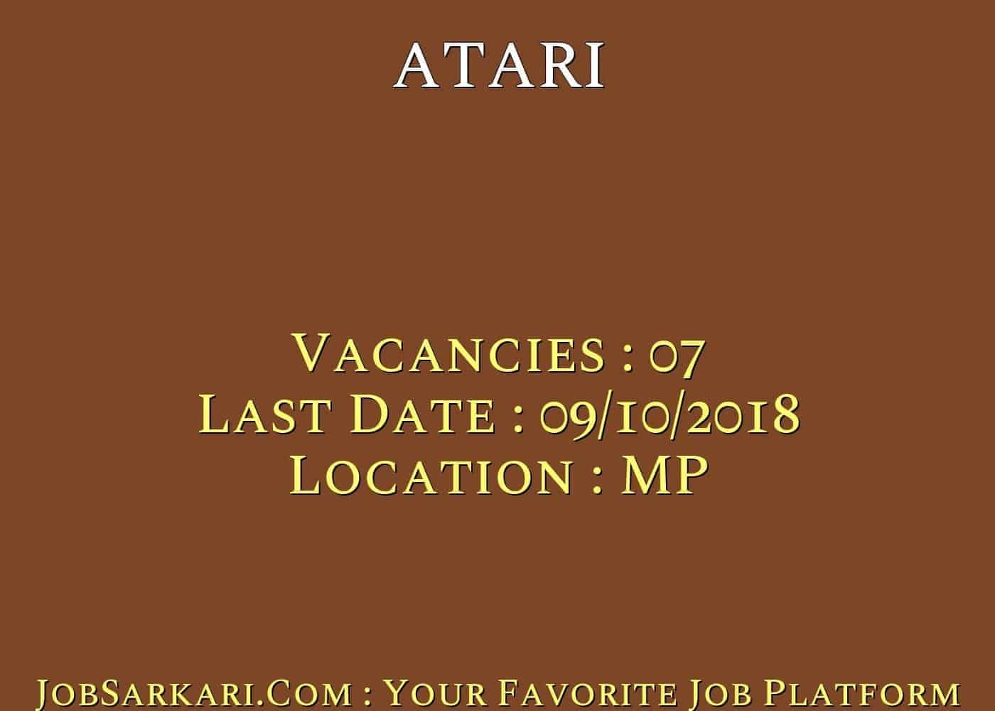 ATARI Recruitment 2018 For Various Post