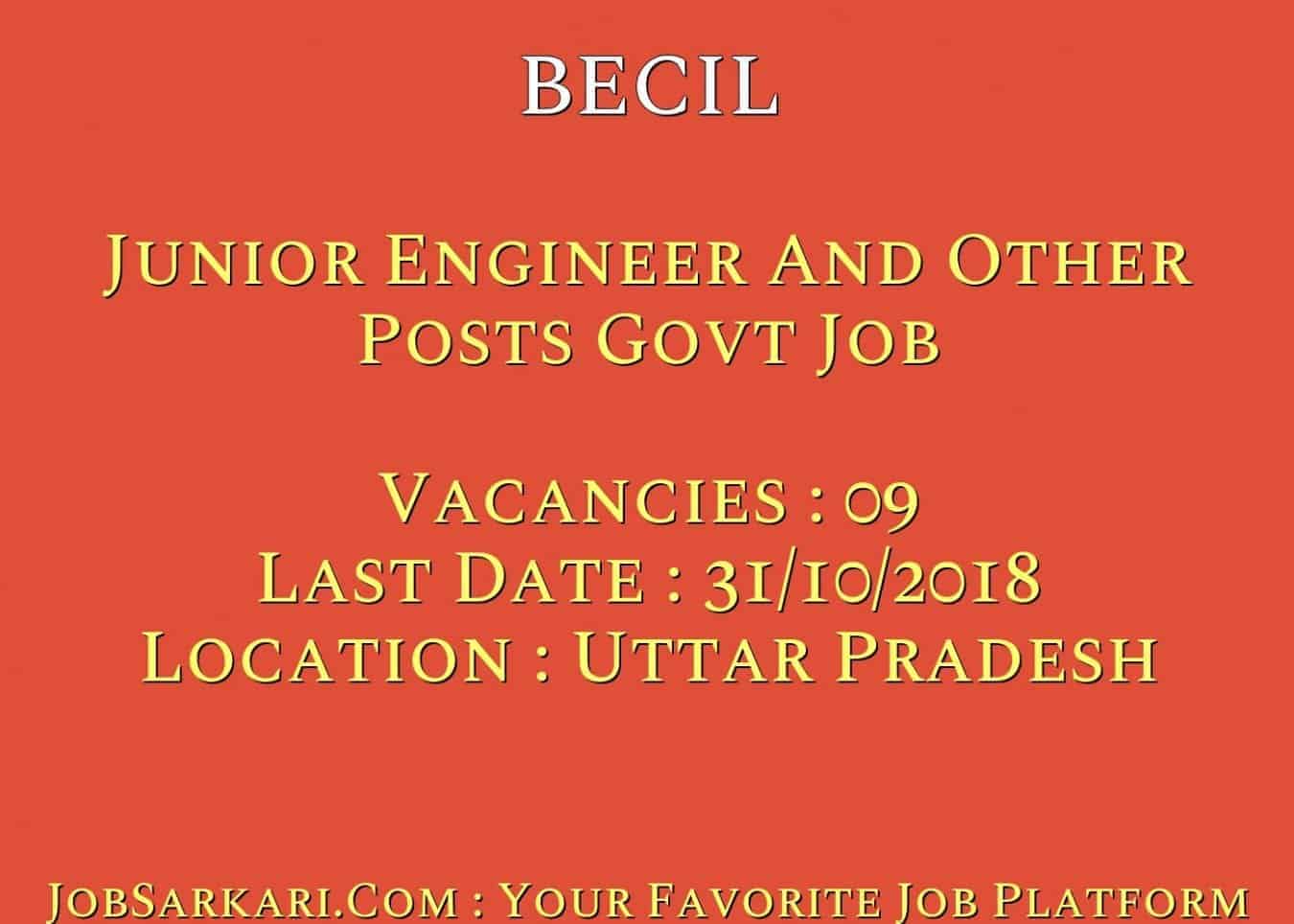 BECIL Recruitment 2018 For Junior Engineer And Other Posts Govt Job