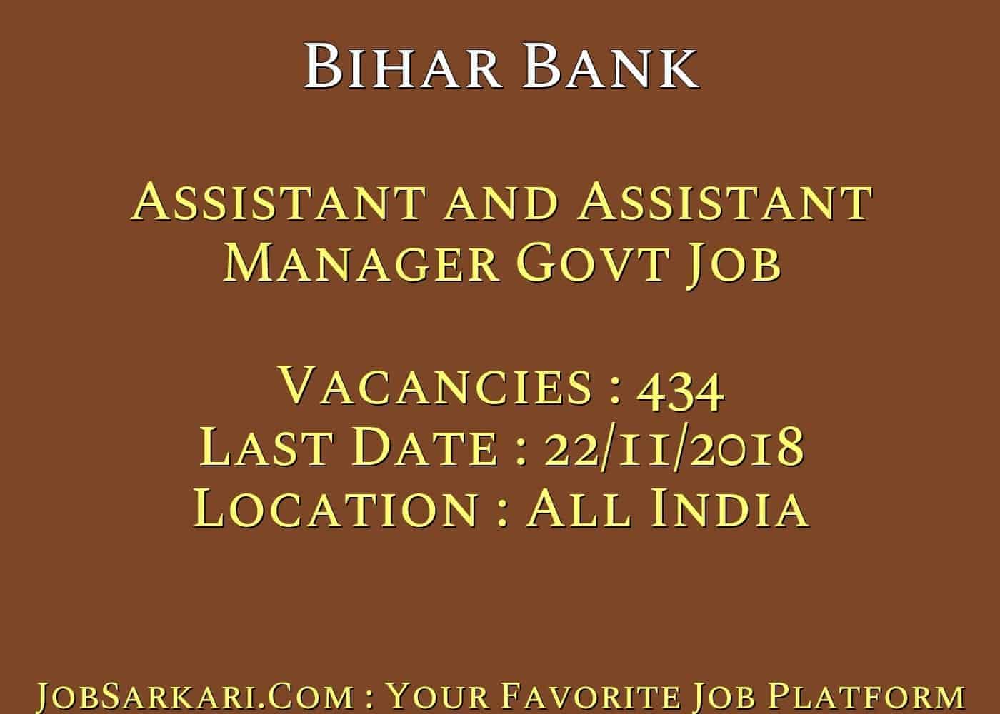 Bihar Bank Recruitment 2018 for Assistant and Assistant Manager Govt Job