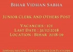 Bihar Vidhan Sabha Recruitment 2018 For Junior Clerk And Others Post