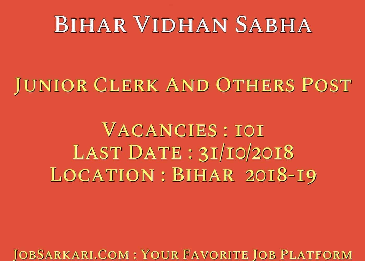 Bihar Vidhan Sabha Recruitment 2018 For Junior Clerk And Others Post Govt Job Mains