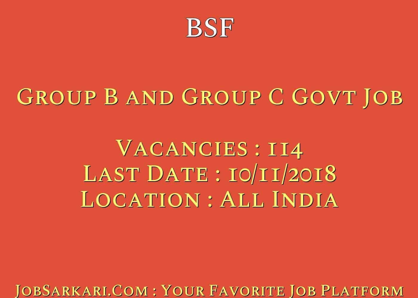 BSF Recruitment 2018 for Group B and Group C Govt Job