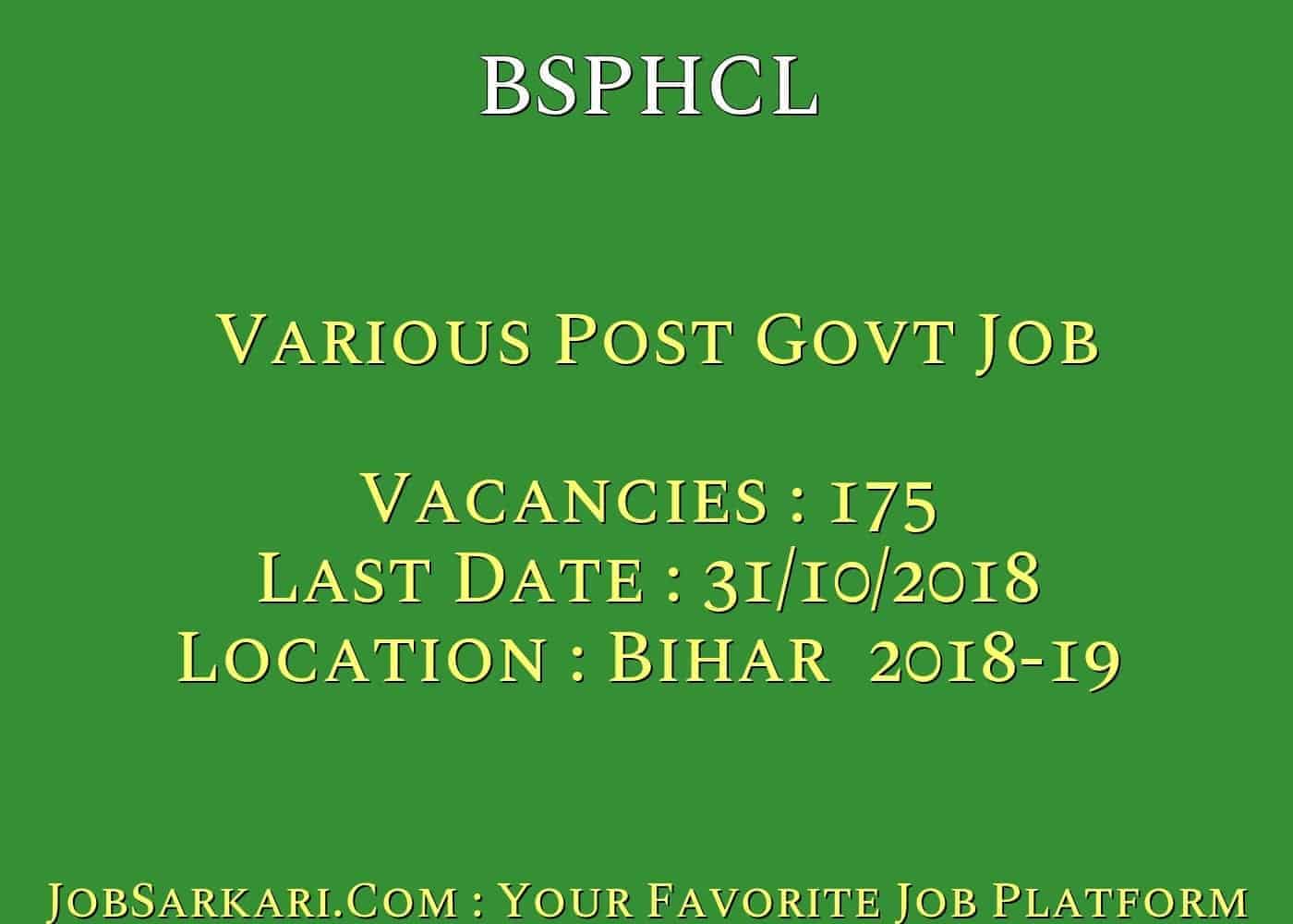 BSPHCL Recruitment 2018 for Various Post Govt Job