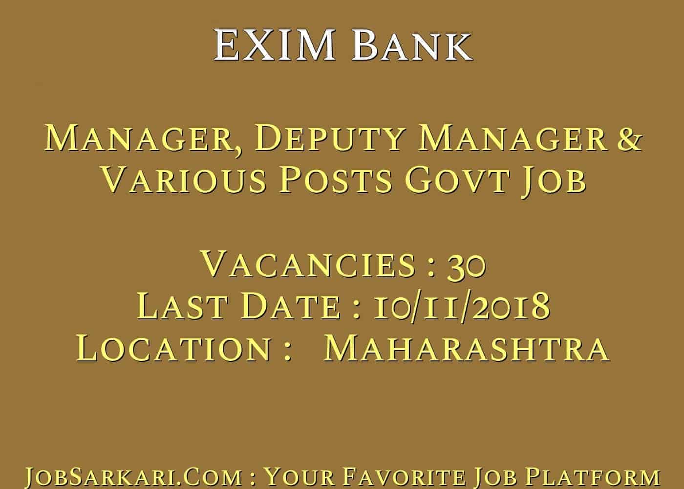 EXIM Bank Recruitment 2018 For Manager, Deputy Manager & Various Posts Govt Job