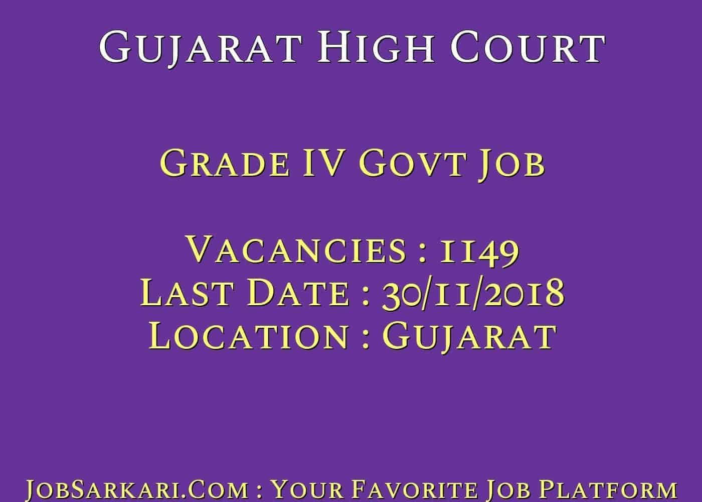 Gujarat High Court Recruitment 2018 for Grade IV Govt Job