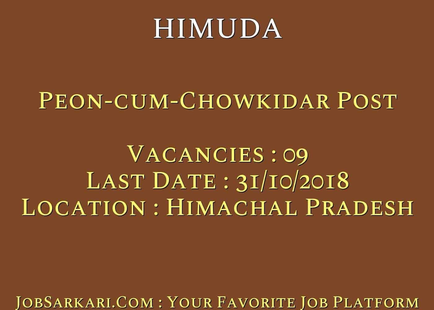 HIMUDA Recruitment 2018 for Peon-cum-Chowkidar Post
