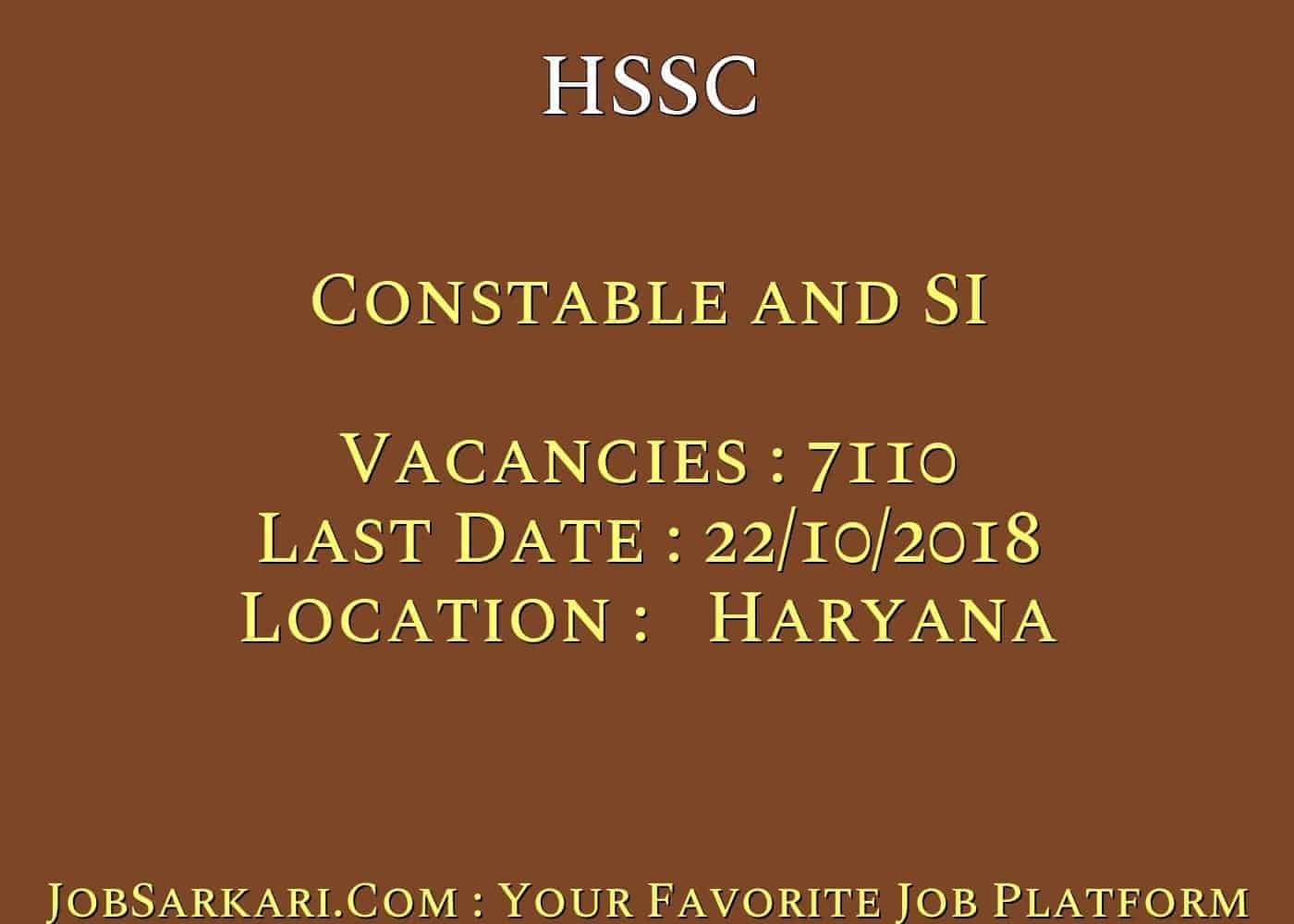 HSSC Recruitment 2018 for Constable and SI Post (Re-Open)