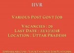 IIVR Recruitment 2018 For Various Post Govt Job