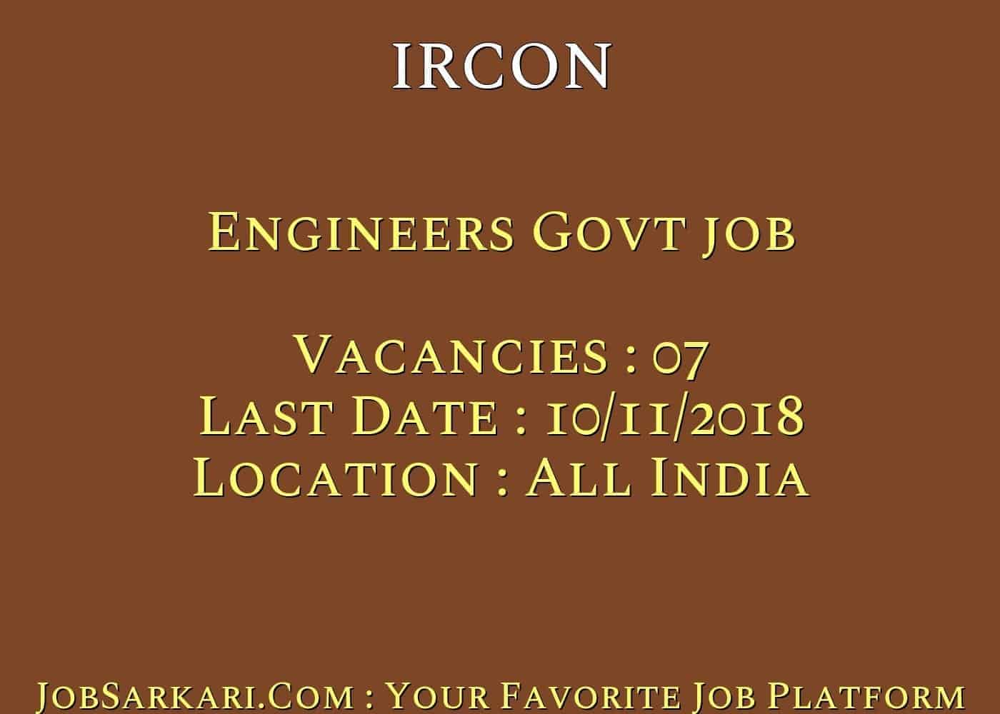 IRCON Recruitment 2018 for Engineers Govt job