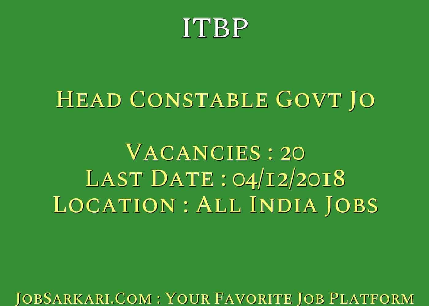 ITBP Recruitment 2018 For Head Constable Govt Job