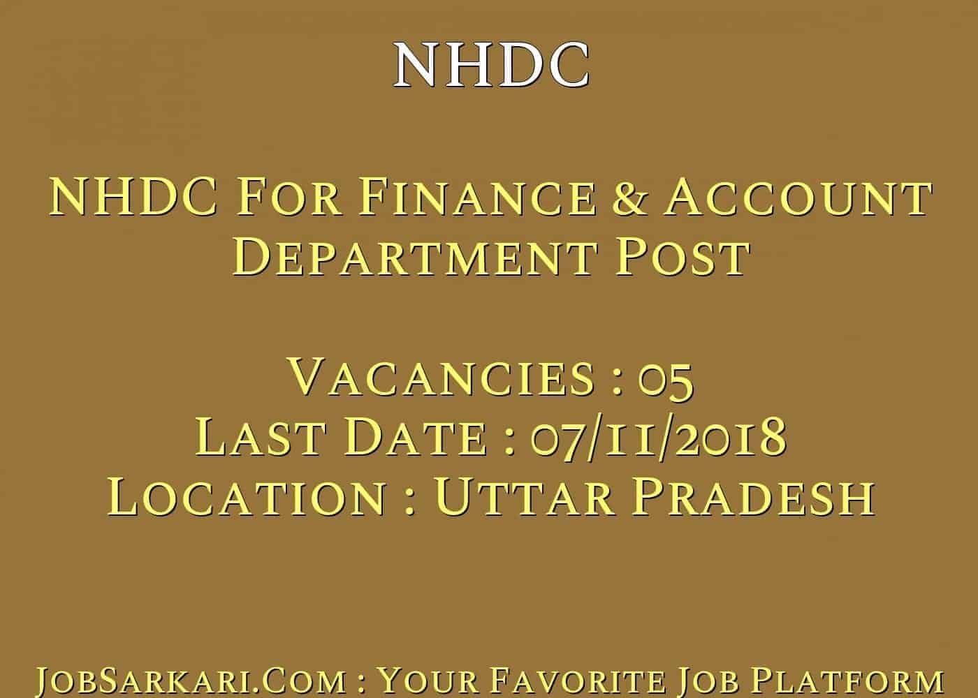 NHDC Recruitment 2018 For Finance & Account Department Posts