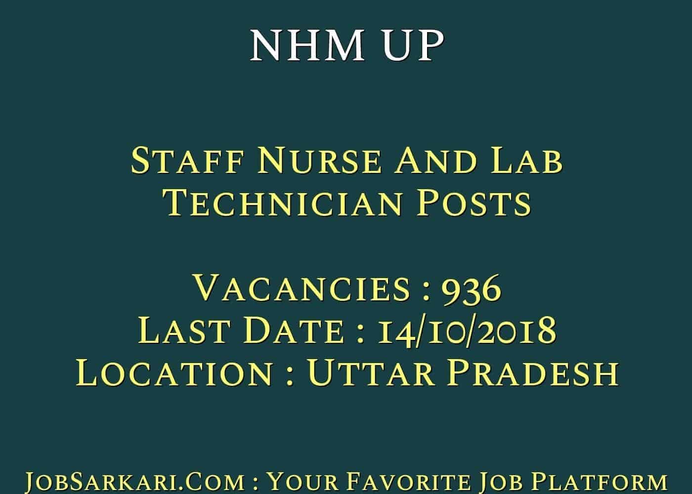 NHM UP Staff Nurse And Lab Technician 936 Vacancy 2018