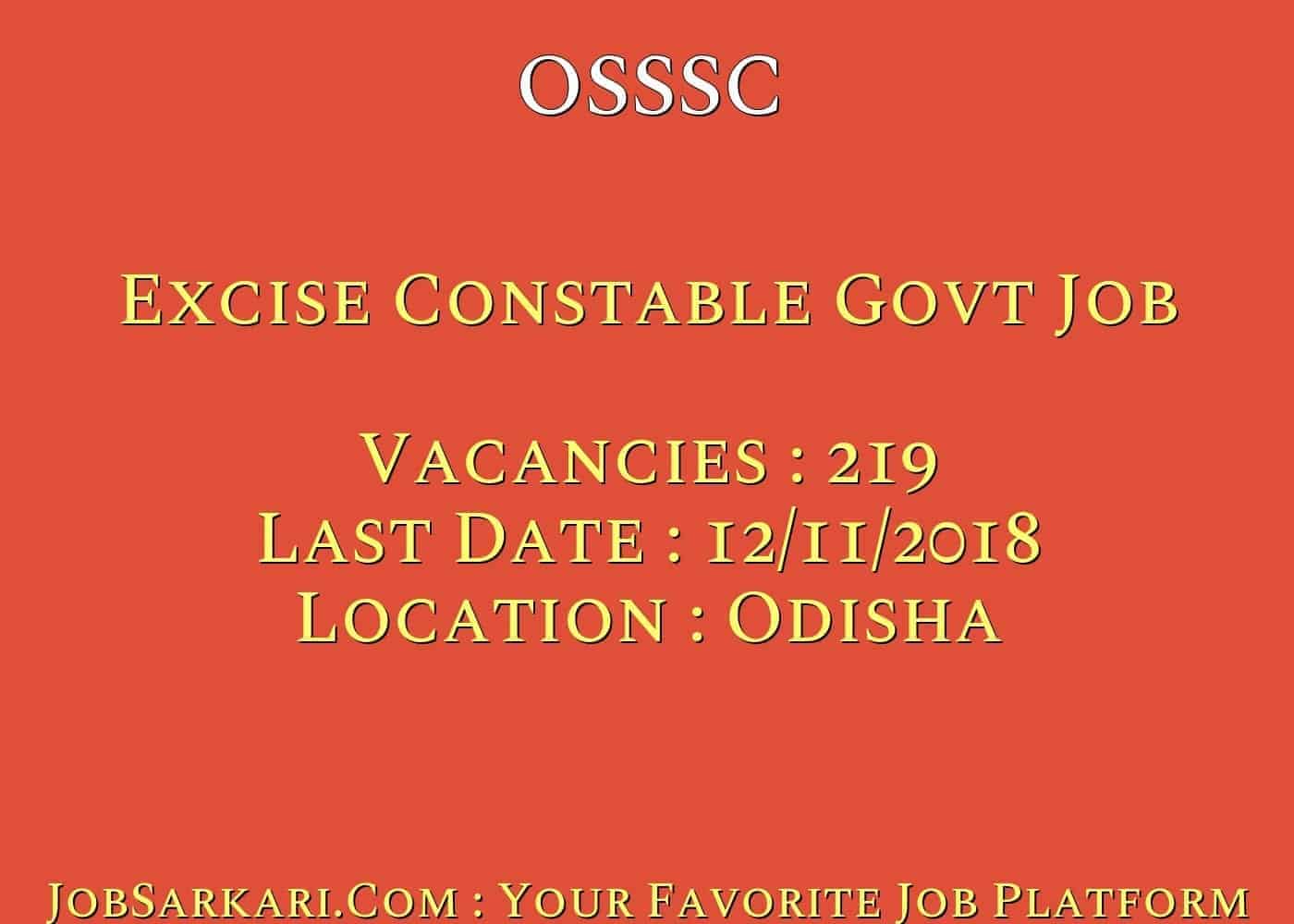 OSSSC Recruitment 2018 for Excise Constable Govt Job