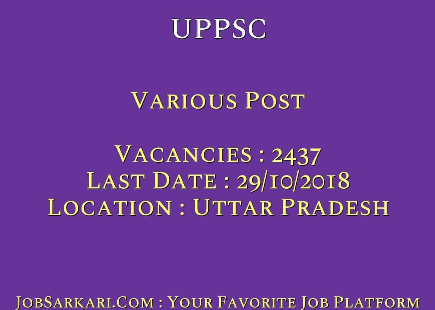 UPPSC Recruitment 2018 for Various Post