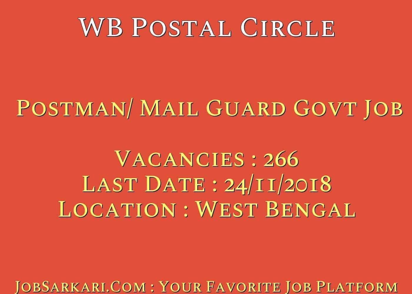 WB Postal Circle Recruitment 2018 for Postman/ Mail Guard Govt Job