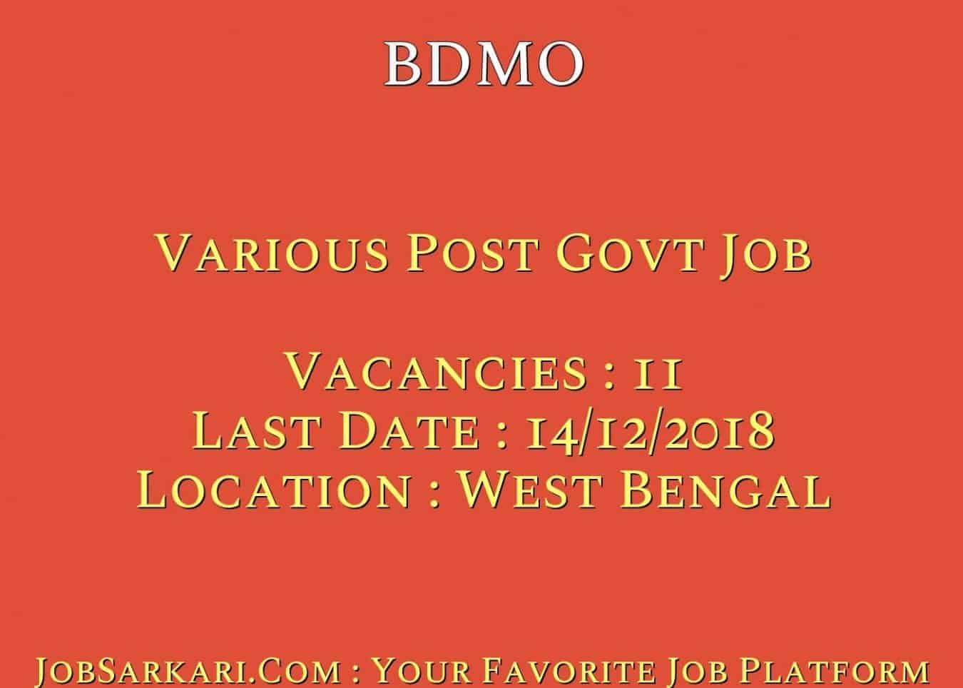 BDMO Recruitment 2018 For Various Post Govt Job