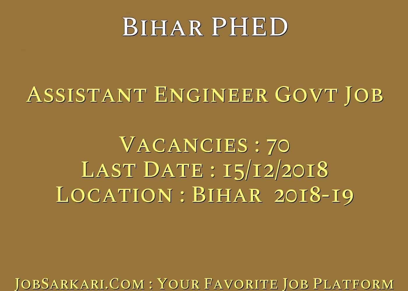 Bihar PHED Recruitment 2018 for Assistant Engineer Govt Job