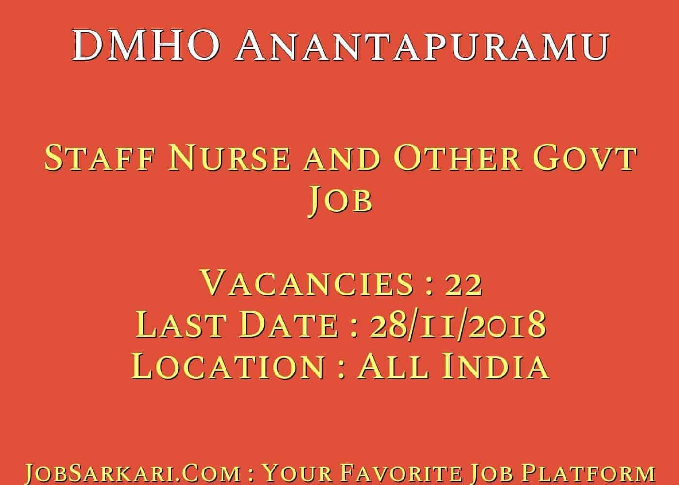 DMHO Anantapuramu Recruitment 2018 for Staff Nurse and Other Govt Job