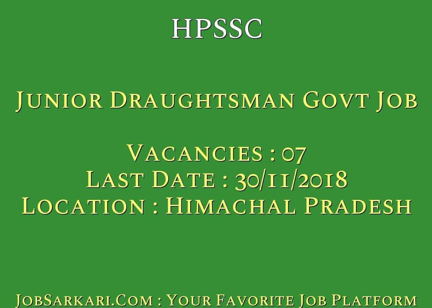 HPSSC Recruitment 2018 for Junior Draughtsman Govt Job