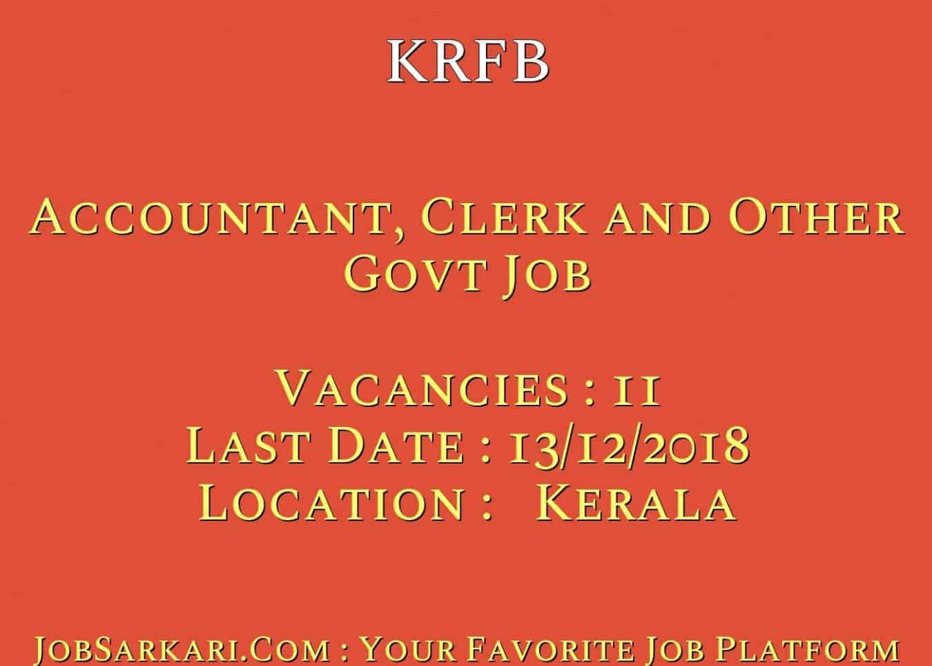 KRFB Recruitment 2018 for Accountant, Clerk and Other Govt Job