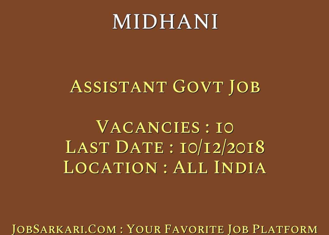 MIDHANI Recruitment 2018 for Assistant Govt Job