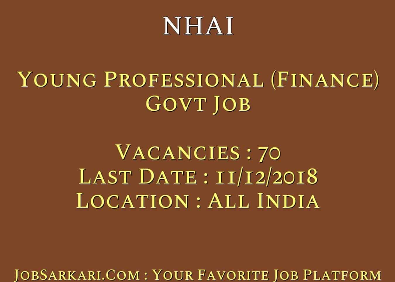 NHAI Recruitment 2018 for Young Professional (Finance) Govt Job