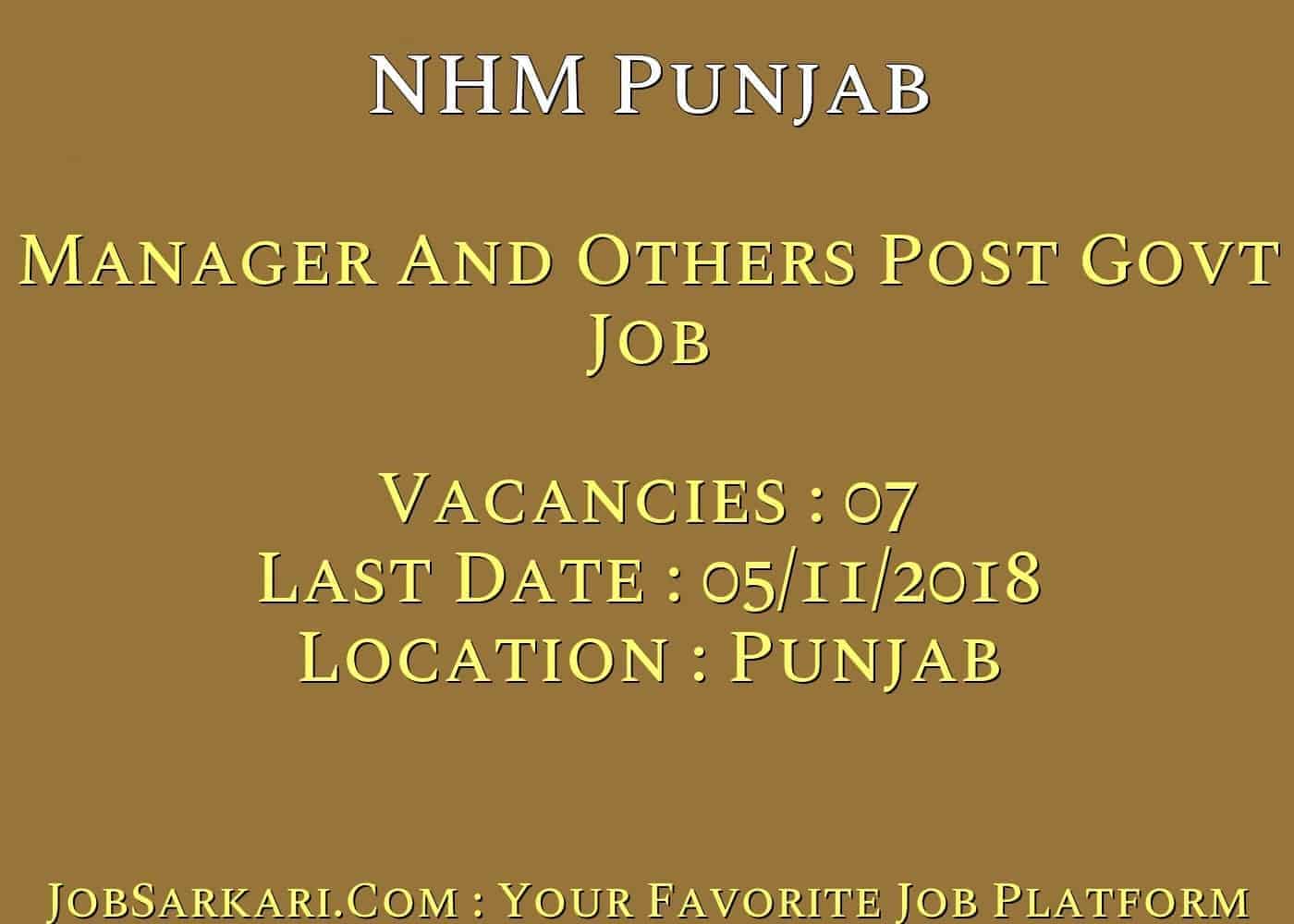 NHM Punjab Recruitment 2018 For Manager And Others Post Govt Job