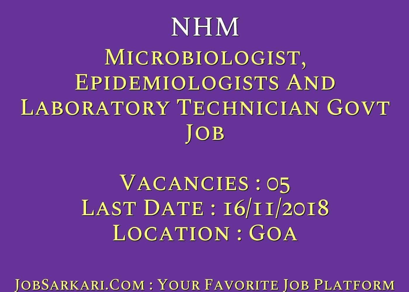 NHM Recruitment 2018 For Microbiologist, Epidemiologists And Laboratory Technician Govt Job