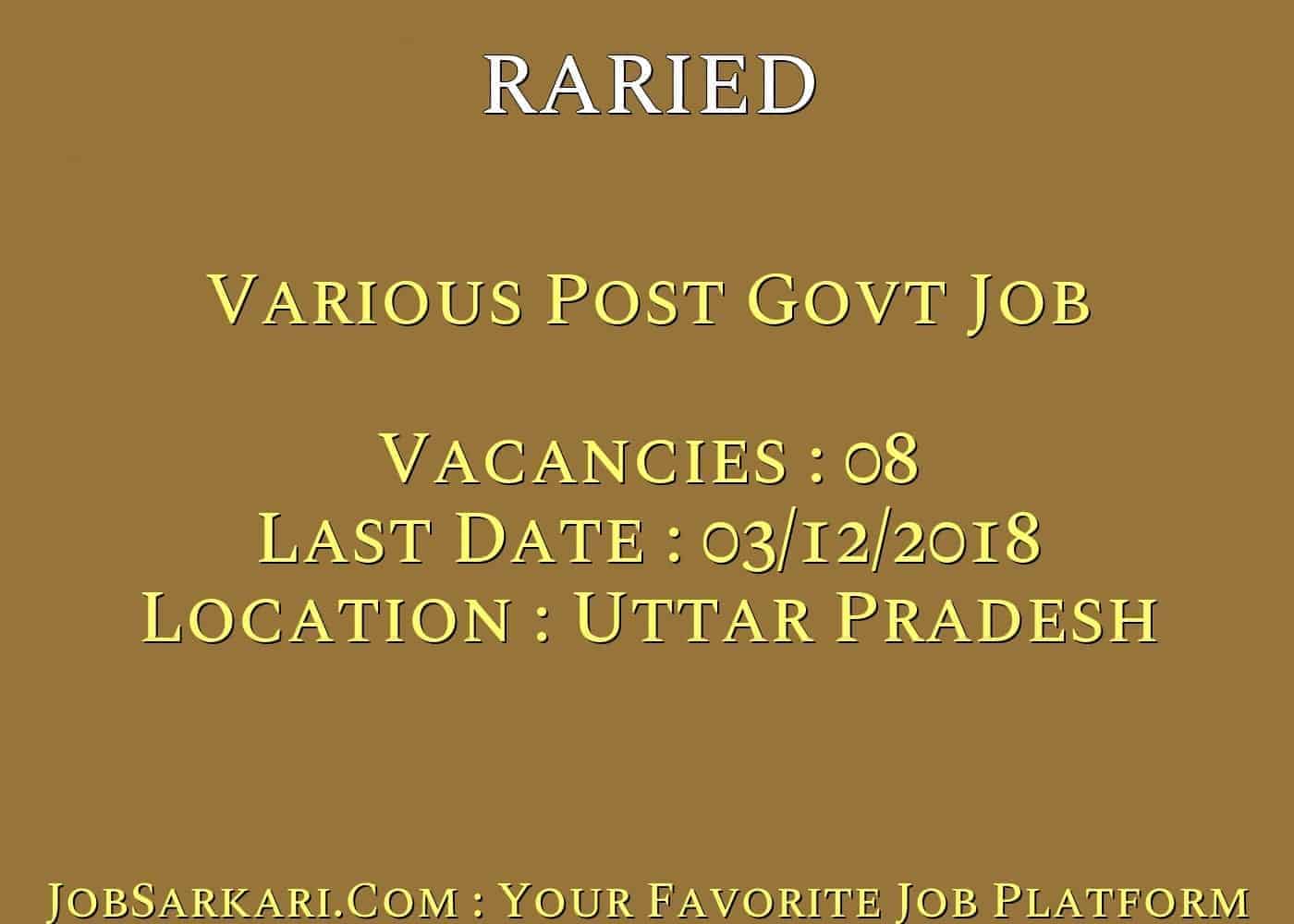 RARIED Recruitment 2018 For Various Post Govt Job