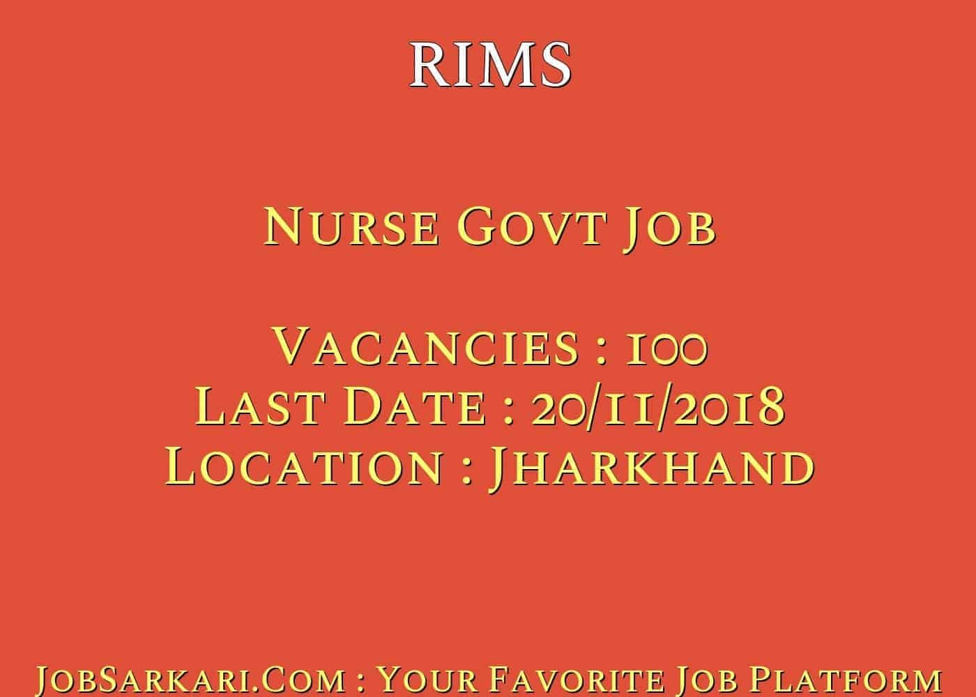 RIMS Recruitment 2018 For Nurse Govt Job