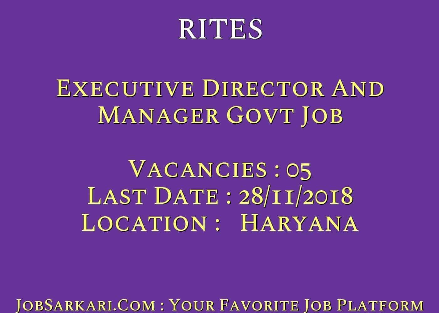 RITES Recruitment 2018 For Executive Director And Manager Govt Job