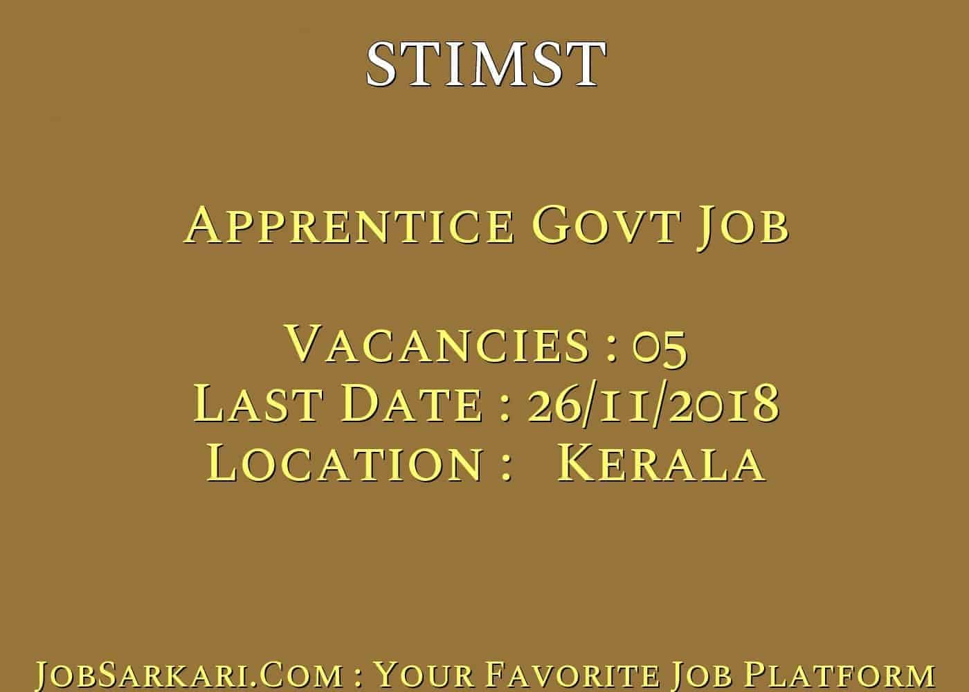 STIMST Recruitment 2018 For Apprentice Govt Job