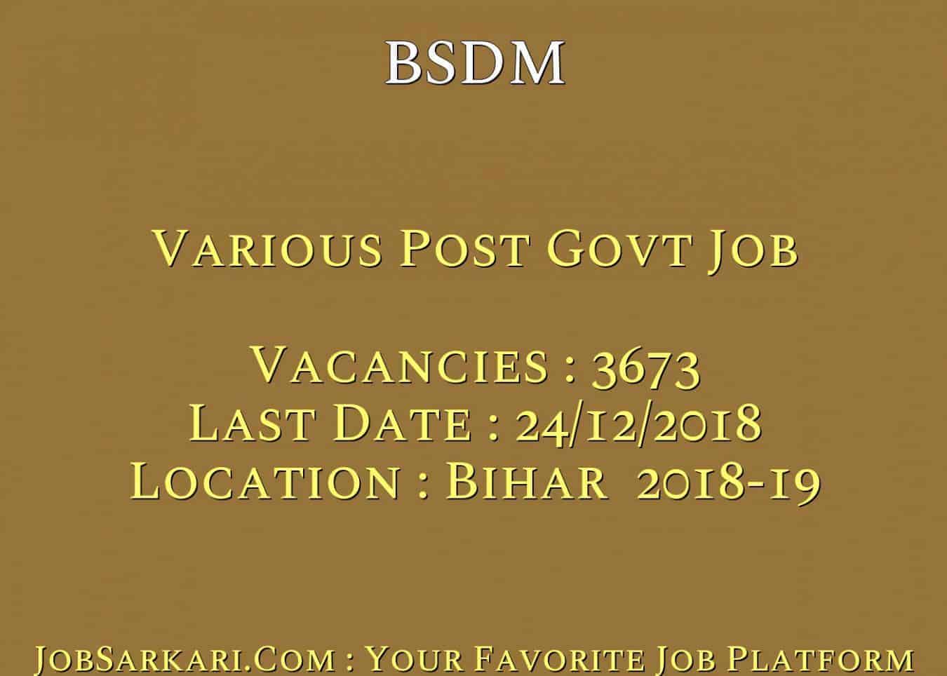 BSDM Recruitment 2018 For Various Post Govt Job