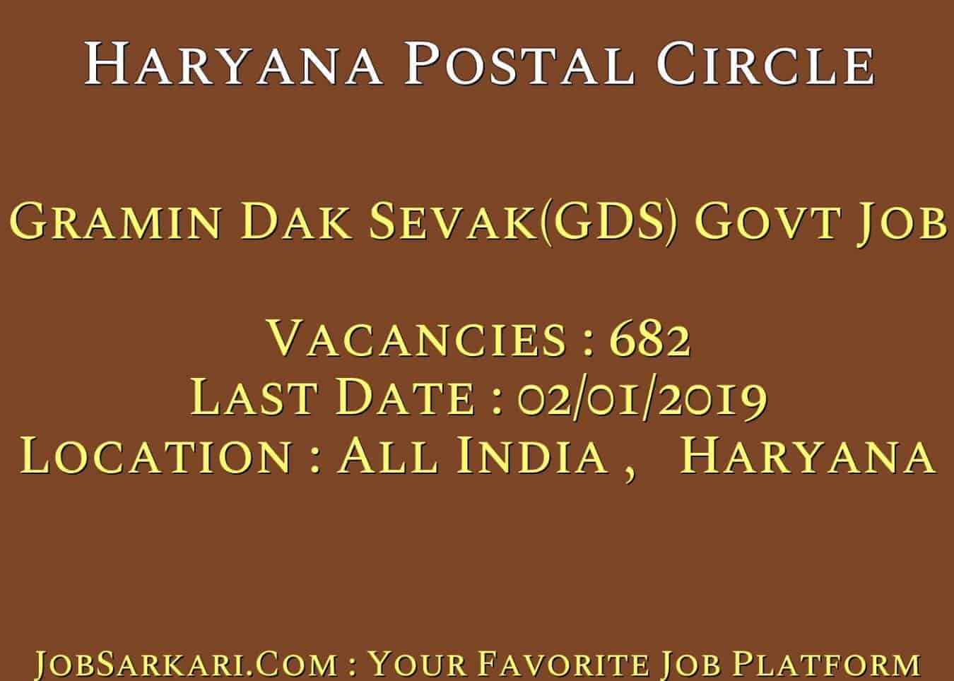 Haryana Postal Circle Recruitment 2018 for Gramin Dak Sevak(GDS) Govt Job