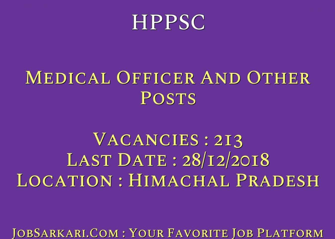 HPPSC Recruitment 2018 For Medical Officer And Other Posts Govt Job