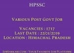 HPSSC Recruitment 2018 For Various Post Govt Job