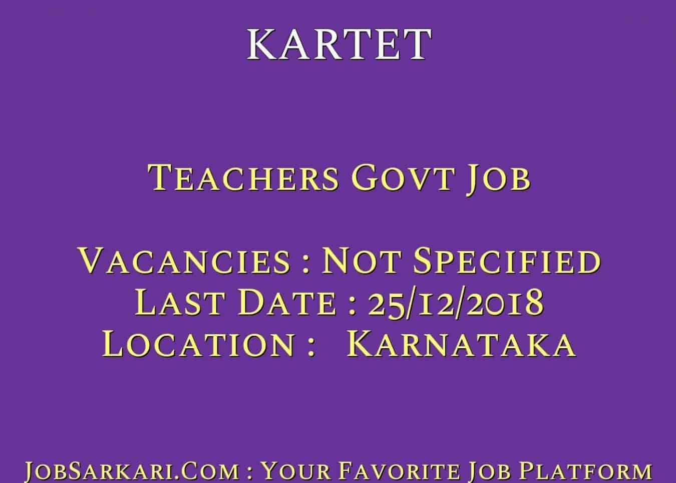 KARTET Recruitment 2018 For Teachers Govt Job